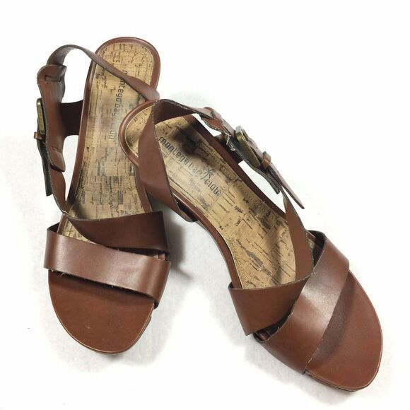 Montego Bay Club Wedge Sandals Size 9 Womens Dark Brown Open Toe Cork Slingback - Picture 1 of 9